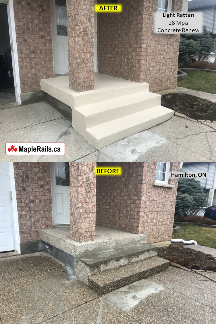 Concrete Porch Repair & Resurfacing with LIGHT RATTAN Epoxy Concrete Coating (Hamilton, ON)
