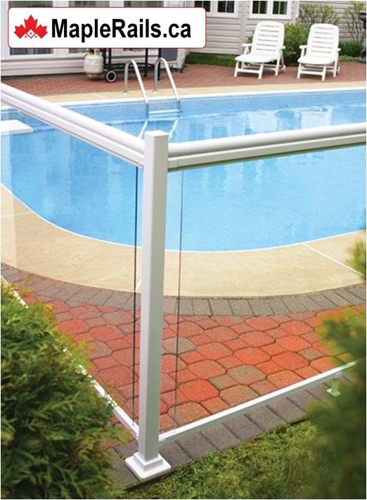 WHITE Maple MANIFEST Series customized with STANDARD Profile (Clear Glass Pool Railing) (Waterloo, ON)