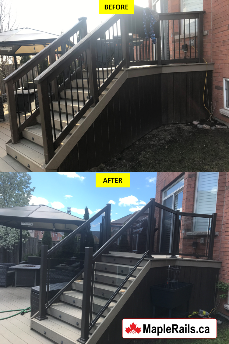 Maple-STANDARD Series COMMERCIAL BROWN Tinted Grey Glass Railing Installation on Deck (Milton, ON)