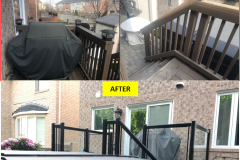Maple-EMPIRE Series BLACK Clear Glass Railing Installation on Deck (Milton, ON)