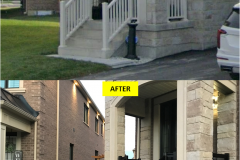 Maple-RENAISSANCE Series BLACK Tinted Grey Glass Railing Installation on Porch & Stairs (Milton, ON)