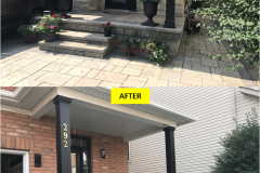 Maple-RENAISSANCE Series BLACK Tinted Grey Glass Railing Installation on Porch & Stairs (Milton, ON)