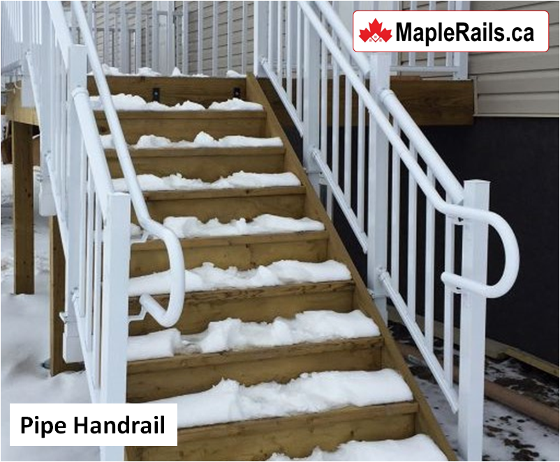 Aluminum Pipe Handrail WHITE Installed on Stairs with Spindles