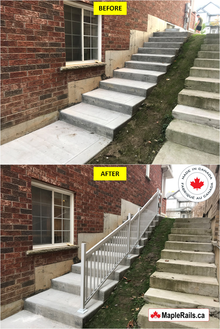 Maple-CLASSIC Series [WHITE] Spindle Railing Installation on Backyard Stairs (Kitchener, ON)