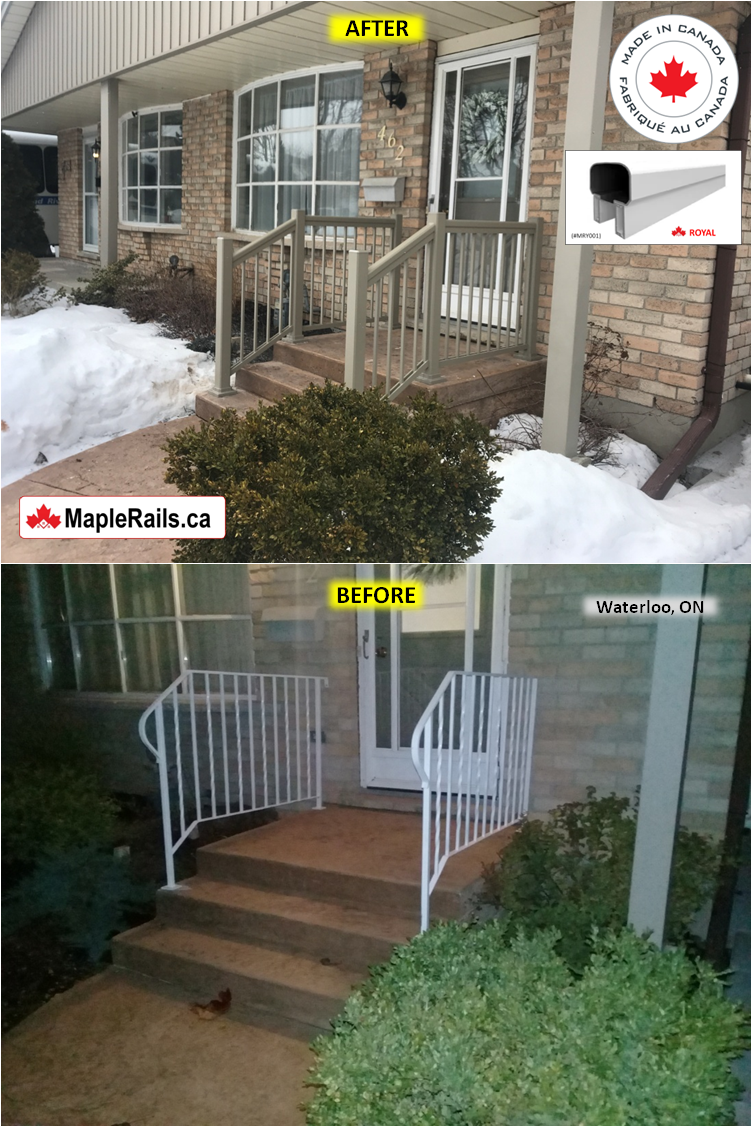 Maple-ROYAL Series [CLAY] Spindle Railing Installation on Porch & Stairs (Waterloo, ON)