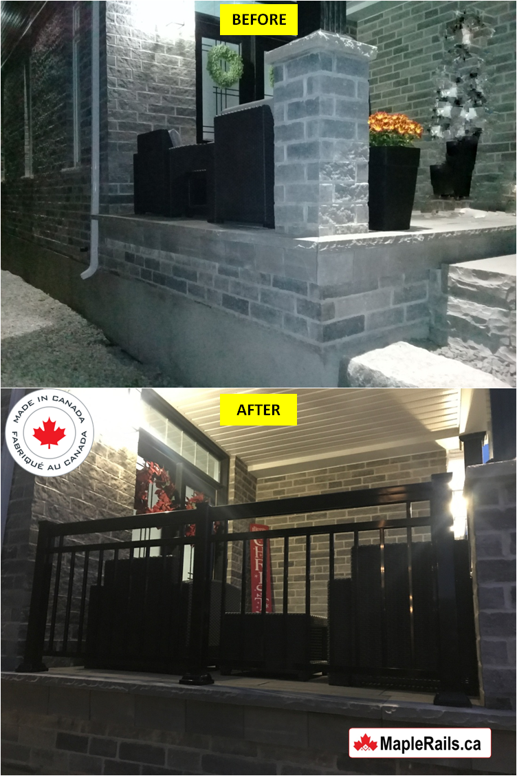 Maple-ROYAL Series Double Bar - BLACK - Spindles Railing Installation on Porch (Rockwood, ON)