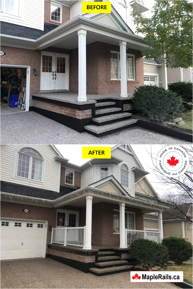 Maple-ROYAL Series [WHITE] Spindle Railing Installation on Porch (Milton, ON)