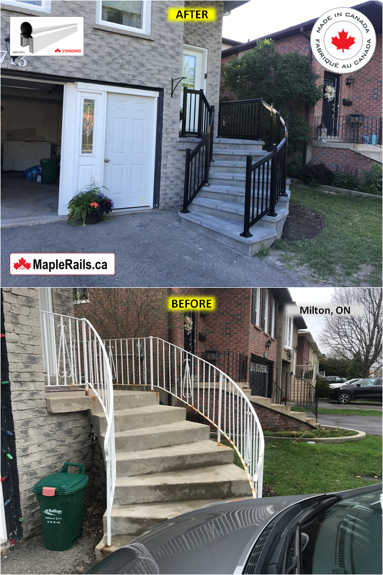 Maple-STANDARD Series [BLACK] CURVED Railing Installation on Porch & Stairs (Milton, ON)