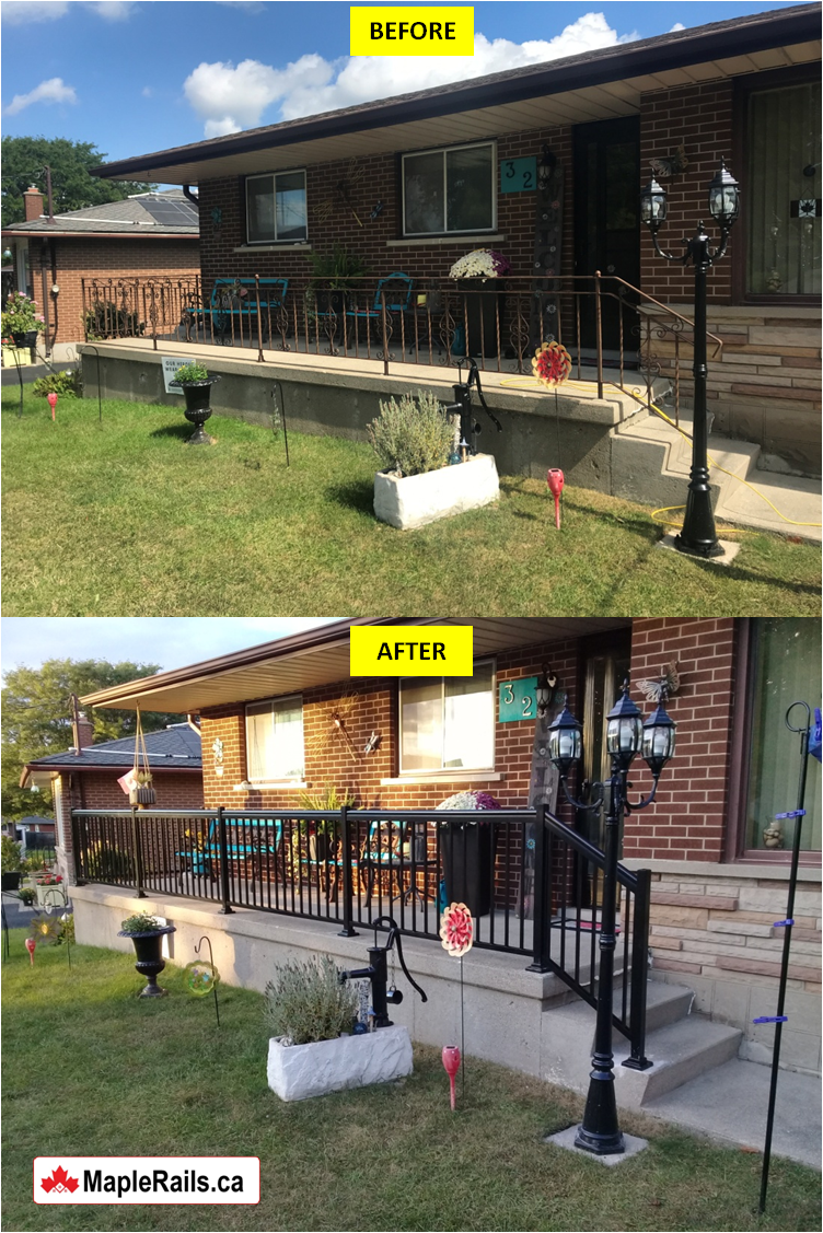 Maple-STANDARD Series BLACK Spindles Railing Installation on Porch (Kitchener, ON)