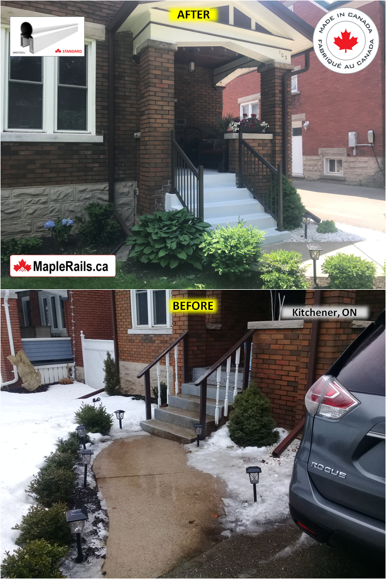 Maple-STANDARD Series [COMMERCIAL BROWN] Round-spindles Railing Installation on Stairs (Kitchener, ON)