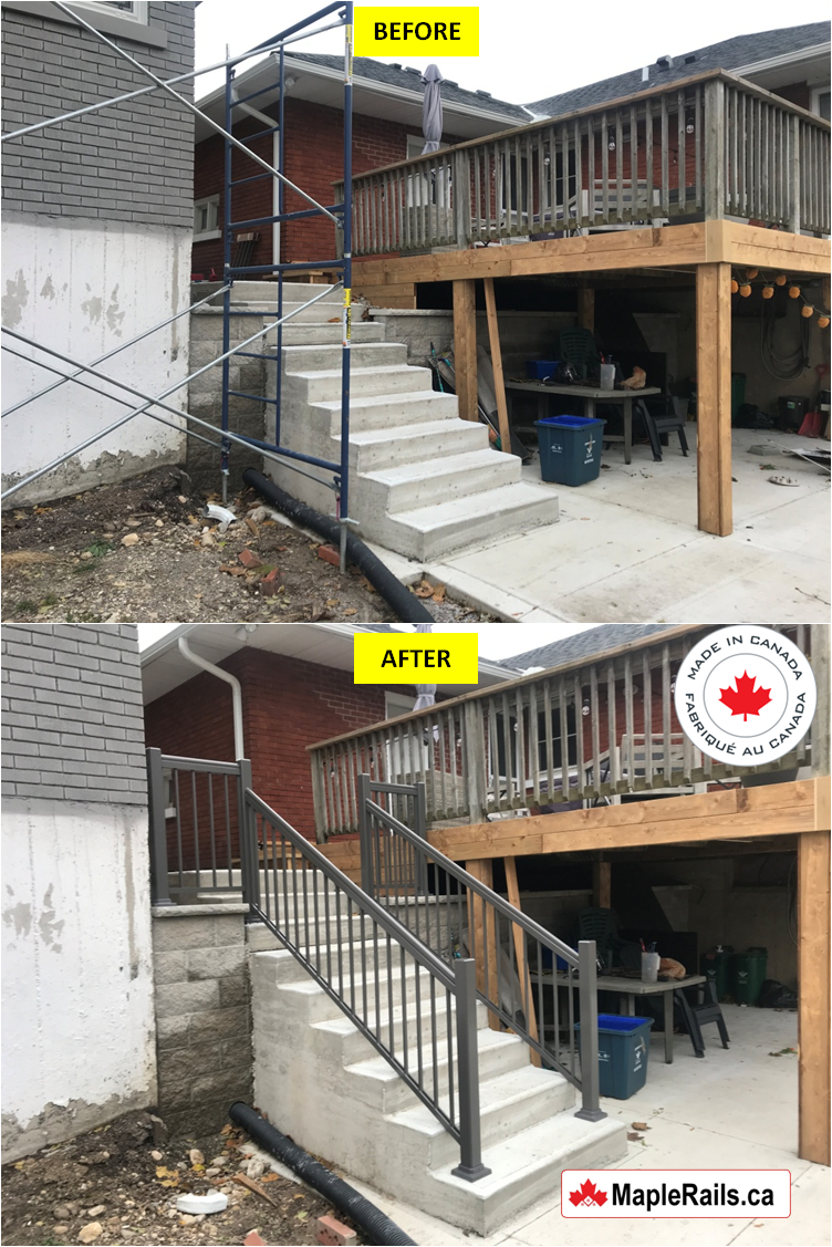 Maple-STANDARD Series [GREY] Spindle Railing Installation on Patio Stairs (Waterloo, ON)