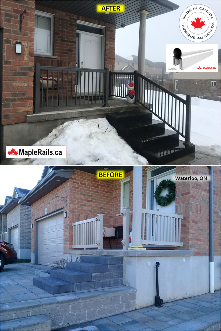 Maple-STANDARD Series [GREY] Spindle Railing Installation on Porch & Stairs (Waterloo, ON)