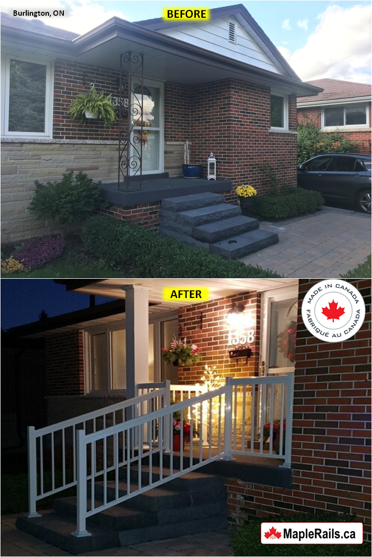 Maple-STANDARD Series [WHITE] Spindle Railing Installation on Porch & Stairs (Burlington, ON)