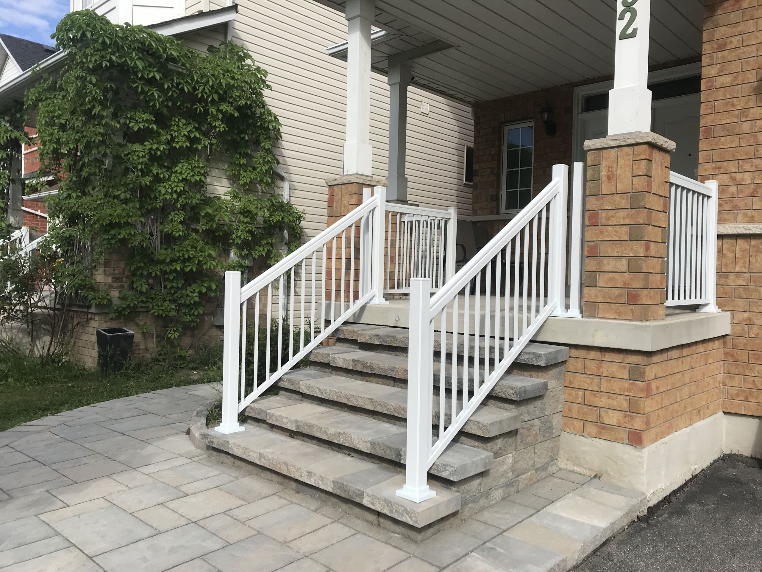 WHITE Aluminum Porch Stair Railings Installation (Georgetown, ON)