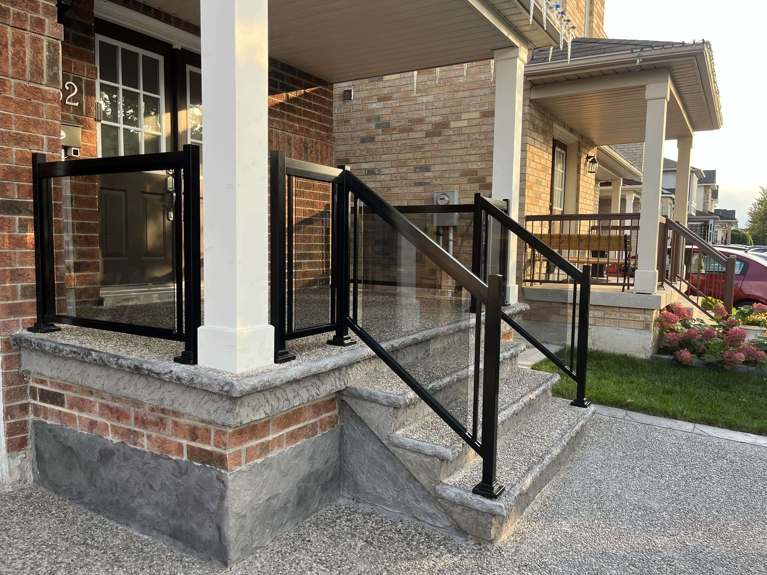Porch Stairs Railing Installation Milton-ON Tinted Grey Glass BLACK