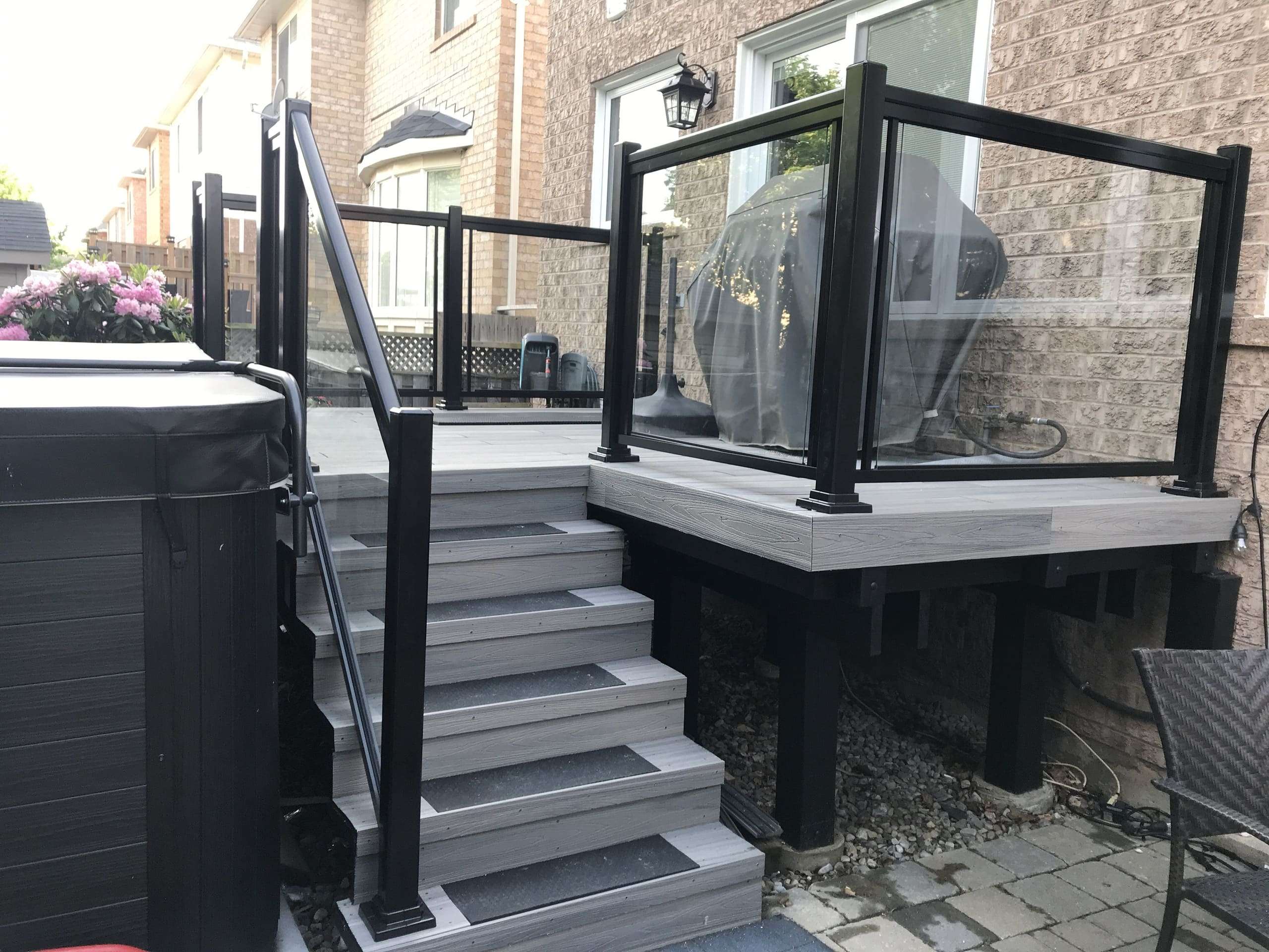 BLACK Deck Railings with Clear Glass Installation (Milton, ON)