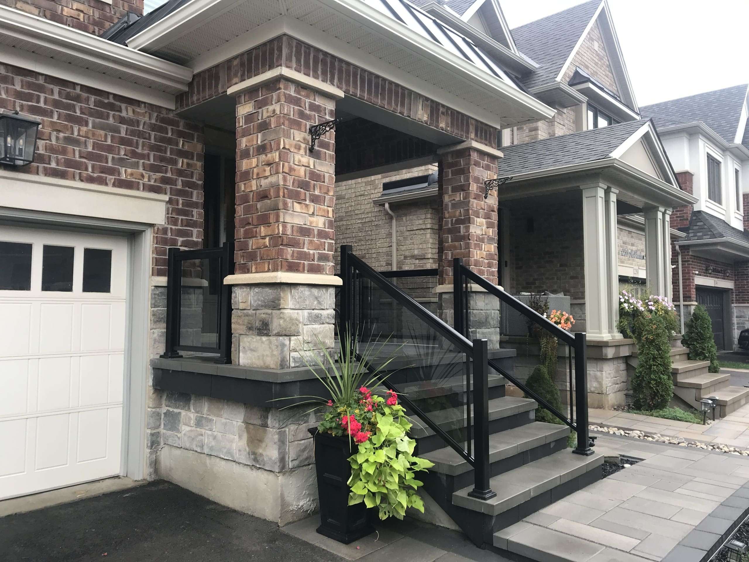 BLACK Porch Railing System with Tinted GREY Glass Installation (Milton, ON)