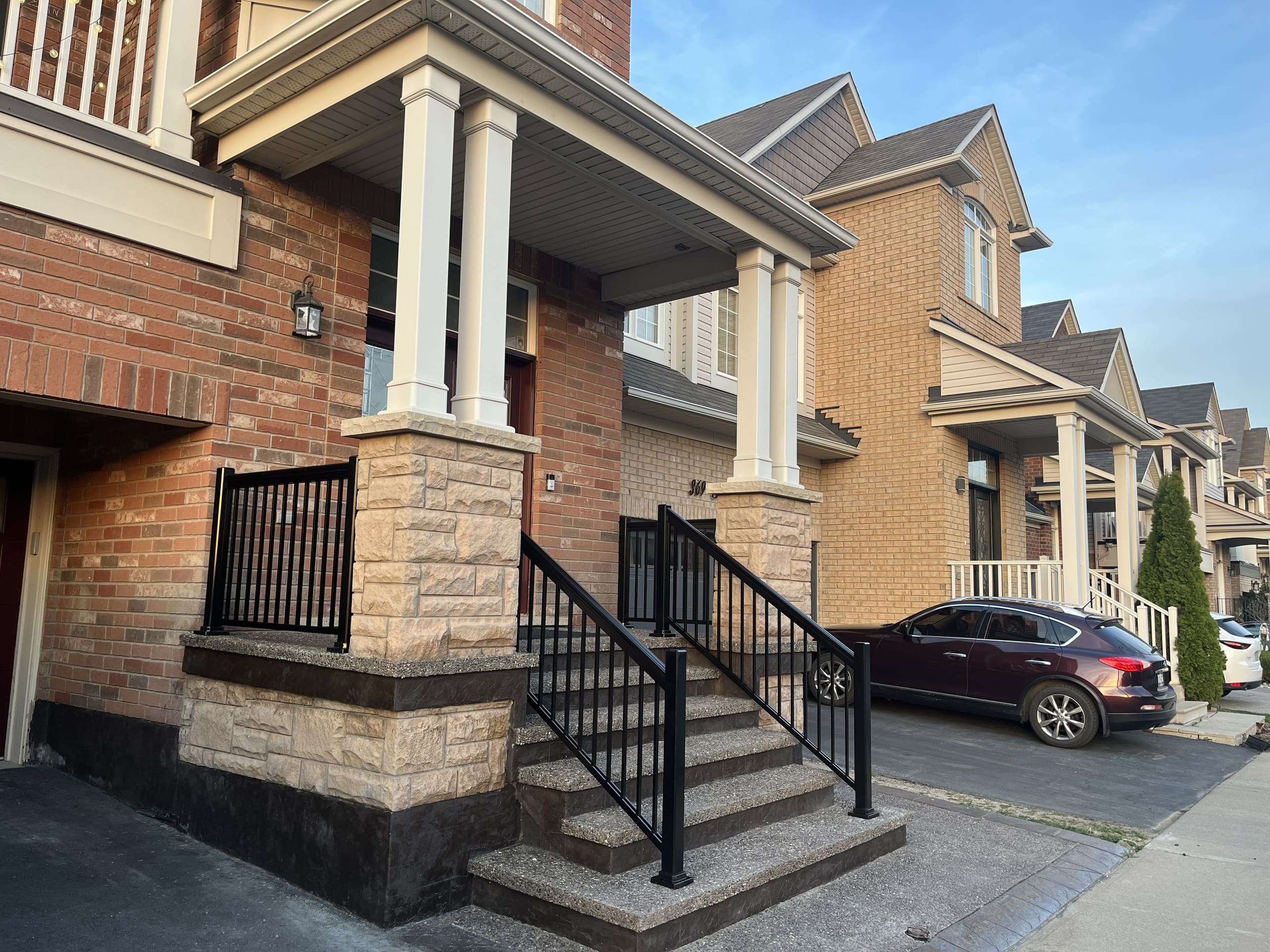 Black Aluminum Porch Railings Installation with Pickets (Georgetown, ON)